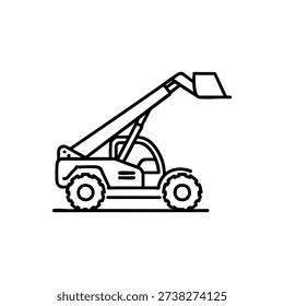Telescopic Handler Construction Loader Black And White Vector Illustration