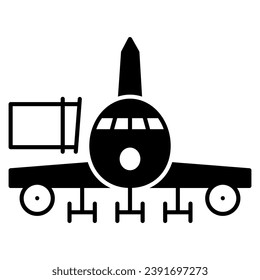 Telescopic ladder for plane solid icon, airlines concept, airbridge vector sign on white background, telescopic ladder glyph style for mobile concept and web design. Vector graphics