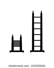 Telescopic ladder vector silhouette black color isolated. Ladder vector. Stairs icon.