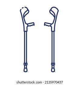 Telescopic metal elbow crutches outline icon on white background. Medical equipment to make life easier for the disabled. Collection of monochrome illustrations on the theme of disease prevention.