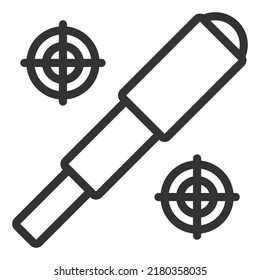 Telescopic optical spyglass and two marks - web icon, illustration on white background, outline style