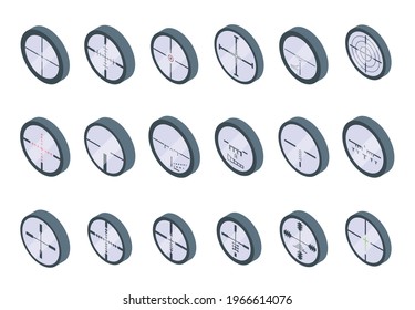 Telescopic sight icons set. Isometric set of telescopic sight vector icons for web design isolated on white background