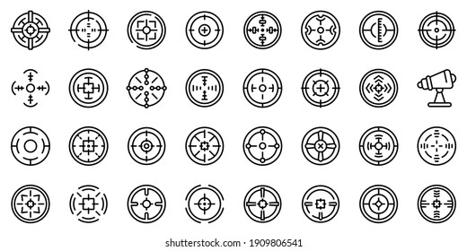 Telescopic sight icons set. Outline set of telescopic sight vector icons for web design isolated on white background