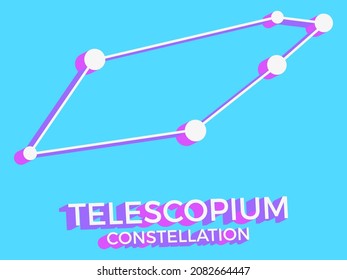 Telescopium constellation 3d symbol. Constellation icon in isometric style on blue background. Cluster of stars and galaxies. Vector illustration