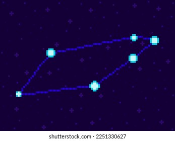 Telescopium constellation in pixel art style. 8-bit stars in the night sky in retro video game style. Cluster of stars and galaxies. Design for applications, banners and posters. Vector illustration