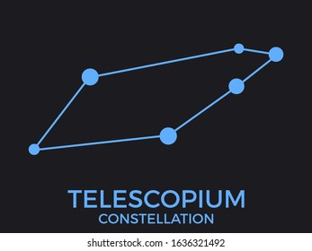 Telescopium constellation. Stars in the night sky. Cluster of stars and galaxies. Constellation of blue on a black background. Vector illustration