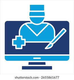 Ilustração de vetor de ícone azul plano para telessururgia