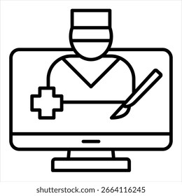 Telesurgery Outline Icon Vector Illustration