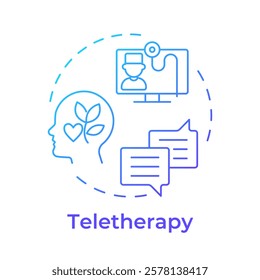 Teletherapy blue gradient concept icon. Mental health and counseling services. Application of telehealth. Round shape line illustration. Abstract idea. Graphic design. Easy to use in presentation