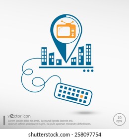Televise and keyboard. Line icons for application development, creative process.