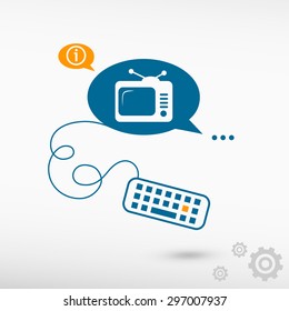 Televise and keyboard on chat speech bubbles. Line icons for application and creative process.