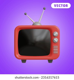 television 3D vector icon set, on a purple background