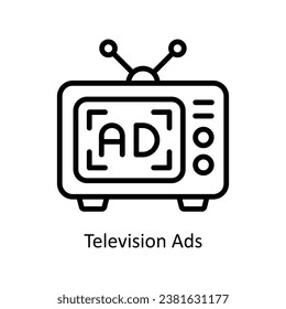 Television Ads vector outline Design illustration. Symbol on White background EPS 10 File 