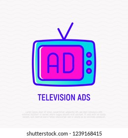 Television advertising thin line icon. Modern vector illustration.