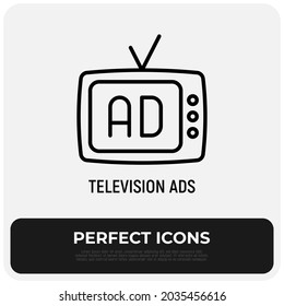 Television advertising thin line icon. Modern vector illustration.