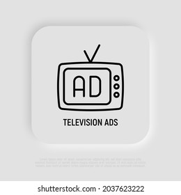 Television advertising thin line icon. Modern vector illustration.