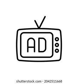 Television advertising thin line icon. Modern vector illustration.
