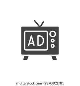 Television advertising vector icon. filled flat sign for mobile concept and web design. TV Ad glyph icon. Symbol, logo illustration. Vector graphics