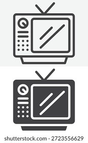 Fernseher mit Antenne verschiedenen Stil Icon-Set. Linie, Umriss und durchgezogenes Symbol, Vektorzeichen und Symbol. Bearbeitbares Strichvektorsymbol für Fernsehsendungen.