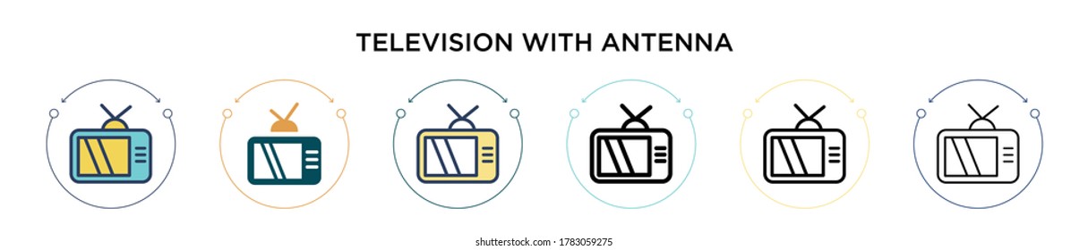 Fernseher mit Antennensymbol in gefüllter, dünner Linie, Umriss und Strich-Stil. Vektorgrafik von zwei farbigen und schwarzen Fernsehern mit Antennen-Vektorgrafiken-Designs kann für mobile, ui, web-basierte