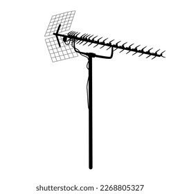 Television antenna icon isolated on white background. Silhouette of television aerial. Outdoor Tv antenna sign or symbol. Television rooftop antenna. Technology concept. Stock vector illustration