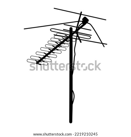 Television antenna icon isolated on white background. Silhouette of television aerial. Outdoor Tv antenna sign or symbol. Television rooftop antenna. Technology concept. Stock vector illustration
