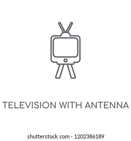 Television with antenna linear icon. Television with antenna concept stroke symbol design. Thin graphic elements vector illustration, outline pattern on a white background, eps 10.