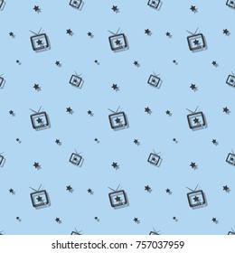 Television With Antenna Retro Electronics Seamless Pattern