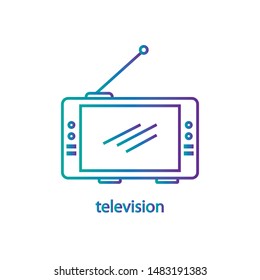 Television with antenna , vector line icon - Vector