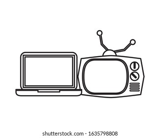 television appliance with laptop computer vector illustration design