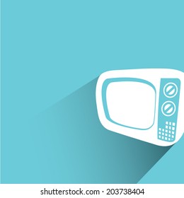 television, blue background, flat and shadow theme