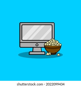 Television and Bowl of Popcorn Cartoon Illustration