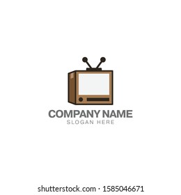 Television box logo design template, television and cardboard box vector