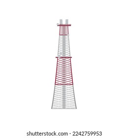 Fernsehübertragungs- oder Datenübertragungssystem. Rot-weißer Radioturm-Cartoon-Illustration. Telekommunikationskonzept
