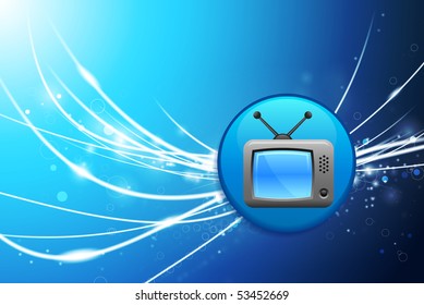 Television Button on Blue Abstract Light Background Original Illustration
