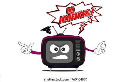 Television cartoon angry with bubble talk - DO HOMEWORK !