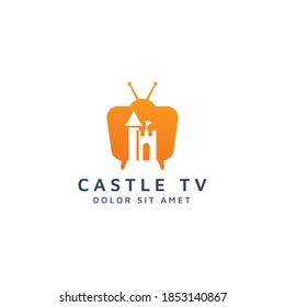 diseño del logotipo del espacio negativo de la televisión y el castillo