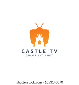 television and castle negative space logo design