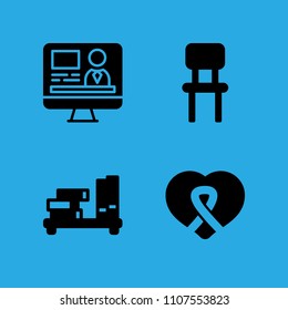 television, chair, awareness ribbon inside a heart and shelf icons vector in sample icon set for web and graphic design