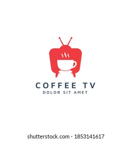 television and coffee negative space logo design