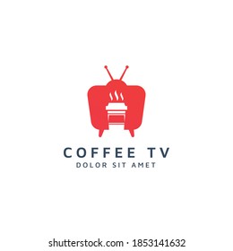television and coffee negative space logo design