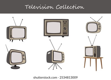 television collection in different poses. Vector illustration.