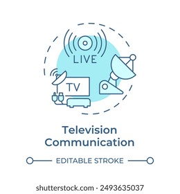 Television communication soft blue concept icon. Form of telecommunication. Live broadcasting. Mass media. Round shape line illustration. Abstract idea. Graphic design. Easy to use in presentation