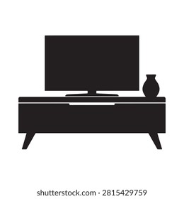 Television And Console Silhouette Against A White Background