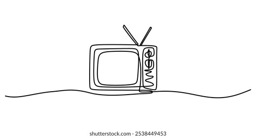 Televisión en dibujo continuo de una línea. Objeto de entretenimiento retro de la vieja escuela. Diseño de TV analógica vintage dibujado a mano.