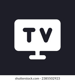 Television dark mode glyph ui icon. Living room appliance. Hotel. User interface design. White silhouette symbol on black space. Solid pictogram for web, mobile. Vector isolated illustration