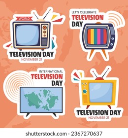 Television Day Label Flat Cartoon Hand Drawn Templates Background Illustration