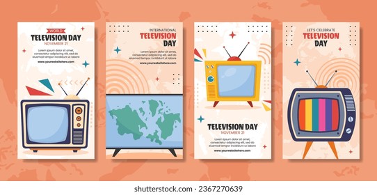 Television Day Social Media Stories Flat Cartoon Hand Drawn Templates Background Illustration