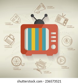 Television design,info graphic on old paper background,clean vector