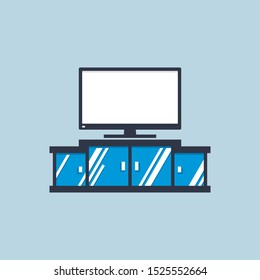 Television Desk or Rack with Big Screen LED TV Scene, illustration or Icon Vector